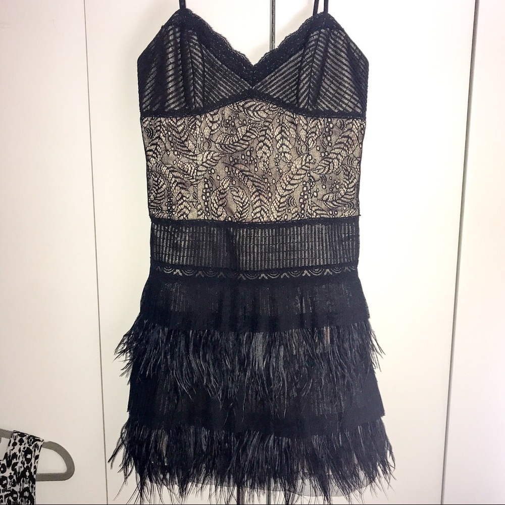 BCBG MAXAZRIA Black Ostrich Feather Dress